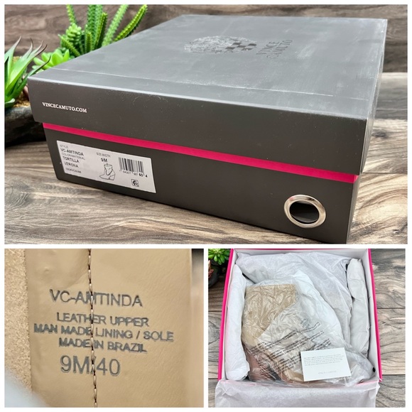 NIB Vince Camuto Amtinda Square Toe Block Heel Leather Bootie Tortilla 9M - Picture 12 of 13